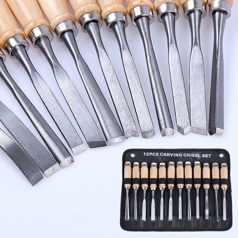 Đục gỗ, bộ đục gỗ cầm tay 12 món dụng cụ đục cây cảnh bonsai đồ làm vườn c45