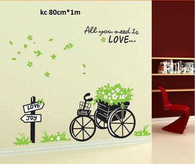 decal dán tường mẫu  xe đạp hoa trang trí kèm ảnh thật