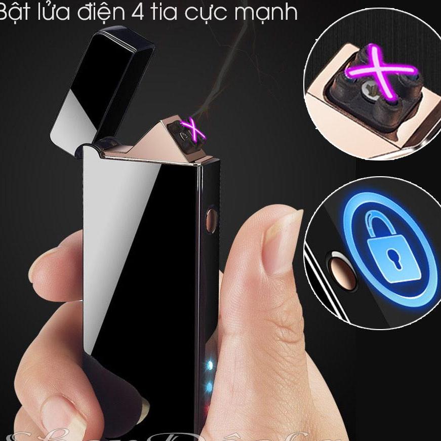 ( Sạc Điện ) Bật Lửa Sạc Điện 4 Tia , Bật Lửa Điện Tia Plasma Chéo Có Hộp Đựng Quà Cao Cấp ,bat lua plasma , bật lửa tia plasma , bật lửa tia điện , bật lửa điện cảm ứng vân tay , bật lửa Zippo sử dụng Tia Lửa