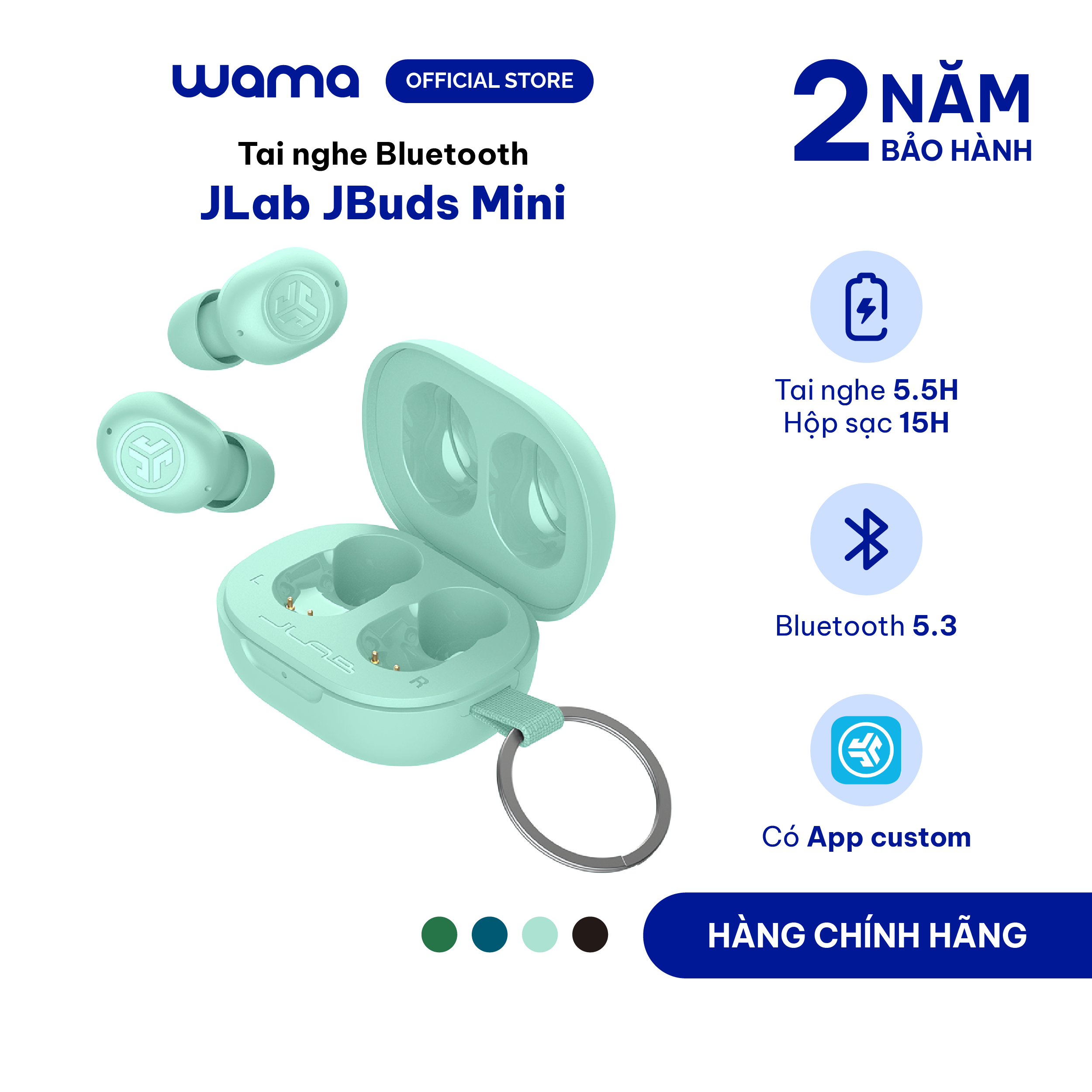 Tai nghe Bluetooth TWS Jlab Jbuds Mini nhỏ gọn thời gian nghe 20H kết nối Bluetooth 5.3 chống nước IP55 công nghệ EQ3