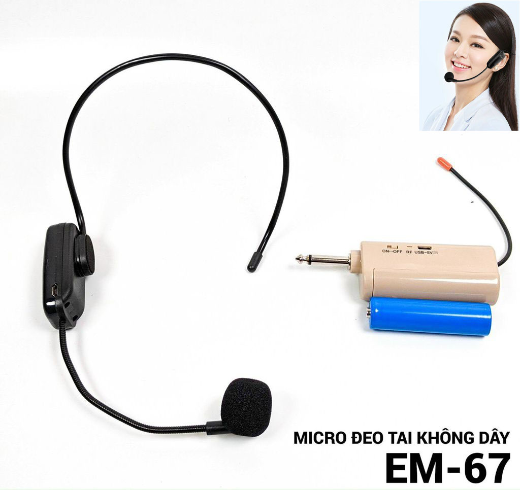 [ GIÁ CỰC RẺ ] Micro Không Dây Đeo Tai EM-67 Cho Loa Trợ Giảng-Loa Kéo, Chống Ồn-Chống Hú Tốt, Kết Nối Xa Với Hầu Hết Các Thiết Bị Như PC, Laptop, Mic Trợ Giảng Phù Hợp Với Giáo Viên, Thuyết Trình Dạy Học Trực Tuyến Online