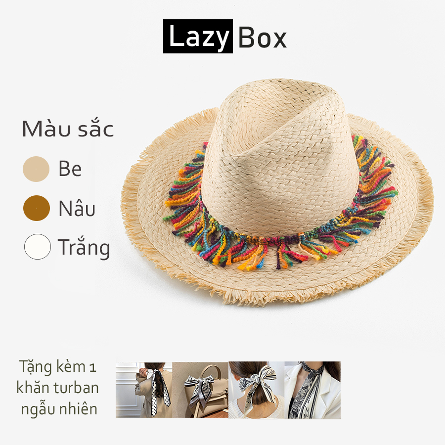 Mũ cói nữ mũ cói đi biển panama tua rua thổ cẩm vintage đi biển siêu xịn mịn