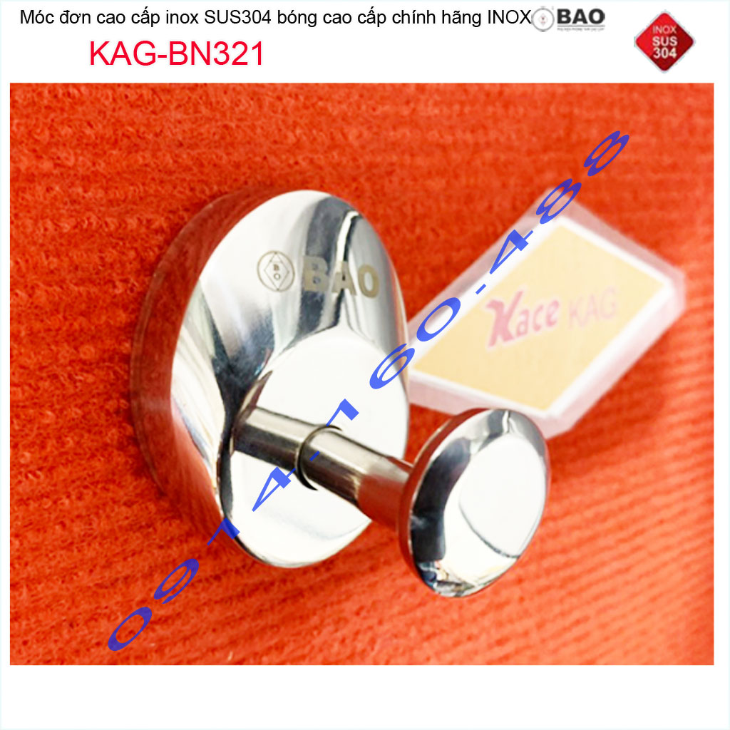 Móc đơn Inox Bảo KAG-BN321, móc treo đồ nhà tắm SUS304 đế oval thiết kế đẹp sang trọng gọn gàng