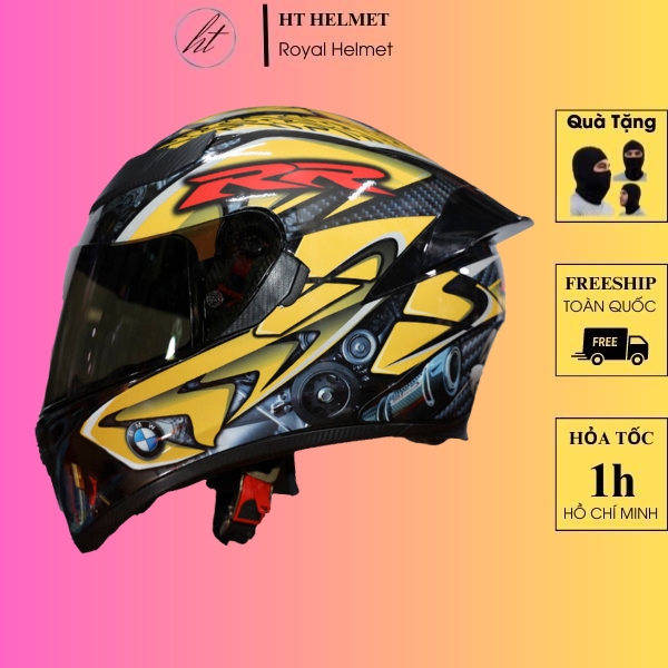 Mũ fullface royal m138b 1 kính lên tem bmw vàng