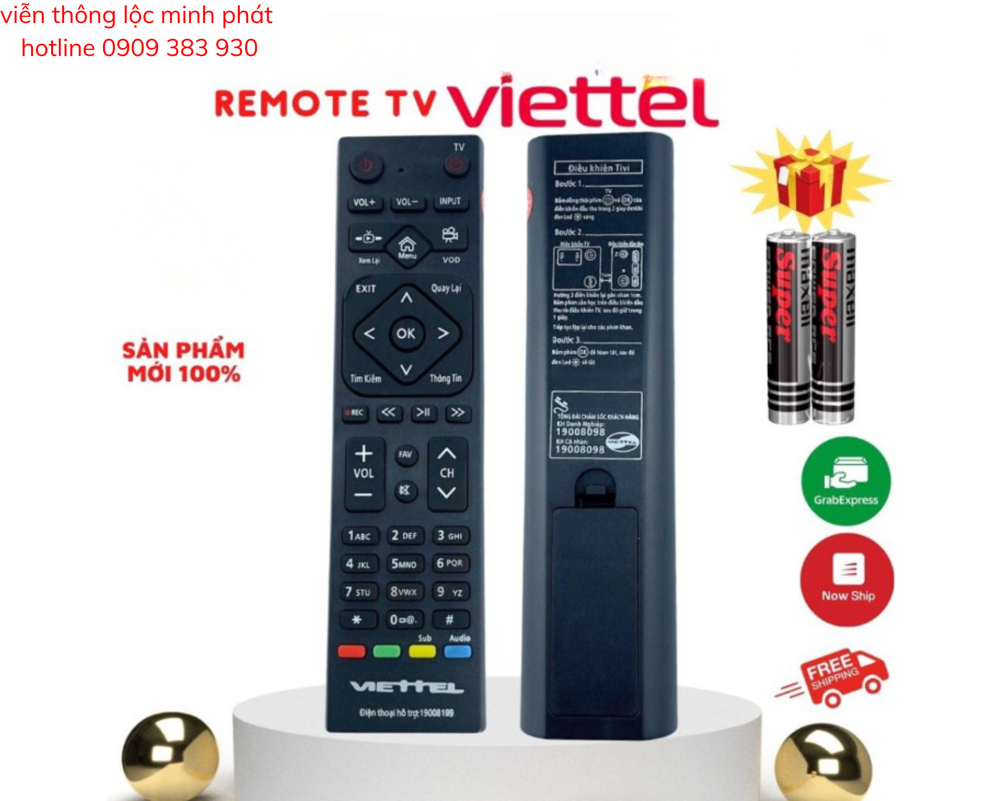 Remote điều khiển đầu thu truyền hình Viettel internet, điều khiển tivi box Viettel - Tặng kèm pin