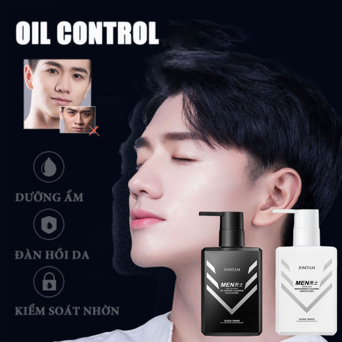 Sữa rửa mặt nam jomtam sạch sâu dưỡng ẩm, kiểm soát dầu nhờn và ngăn ngừa mụn