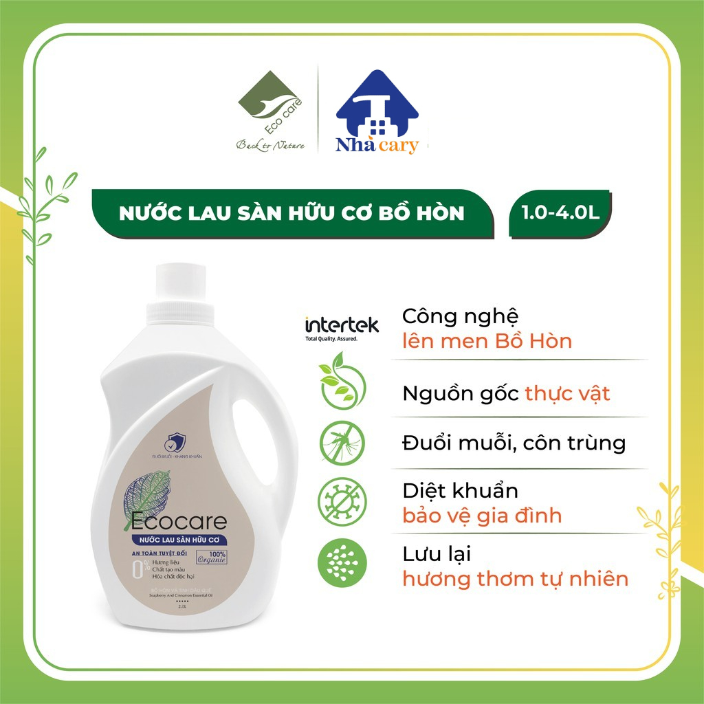 [HCM]Nước lau sàn Hữu cơ Bồ hòn Ecocare tinh dầu thiên nhiên đuổi muỗi hương quế 2 Lít