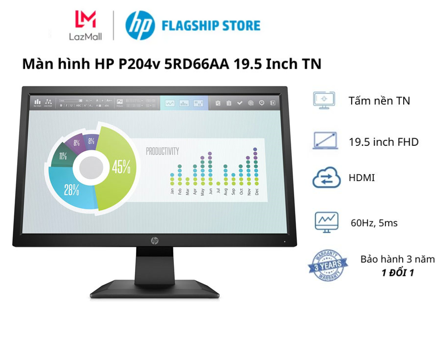 Màn hình vi tính hp p204v,19.5-inch monitor,3y wty_5rd66aa - hàng chính hãng