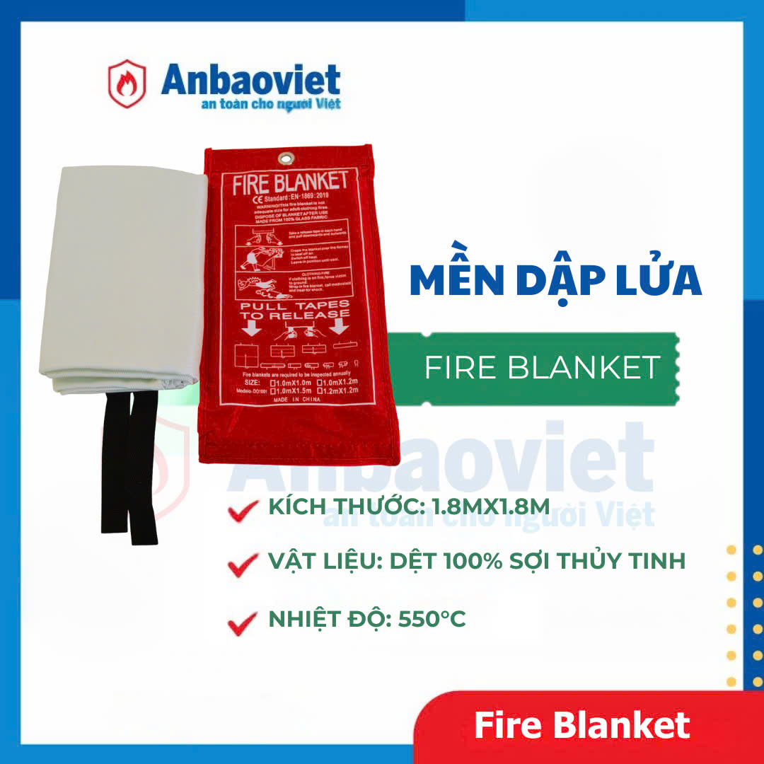 Mền chữa cháy, chăn cứu hỏa (vải phủ dập lửa) Fire Blanket, kích thước 1m8 x 1m8