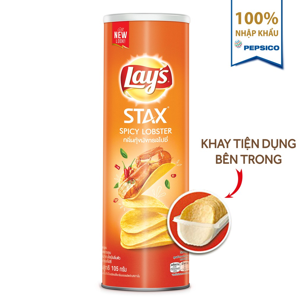 Bánh Snack Khoai Tây Miếng Lay's Stax Thái Vị Tôm Hùm Nướng Ngũ Vị Hộp 105g