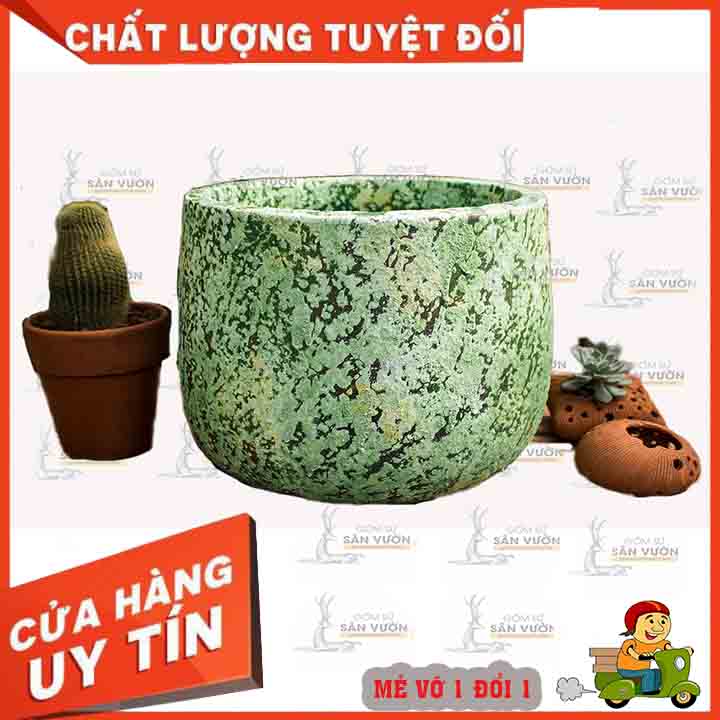 Chậu trồng cây gốm đất nung dáng nồi sơn wax màu nhám d31xh26cm - gốm sứ sân vườn bình dương chất lượng cao