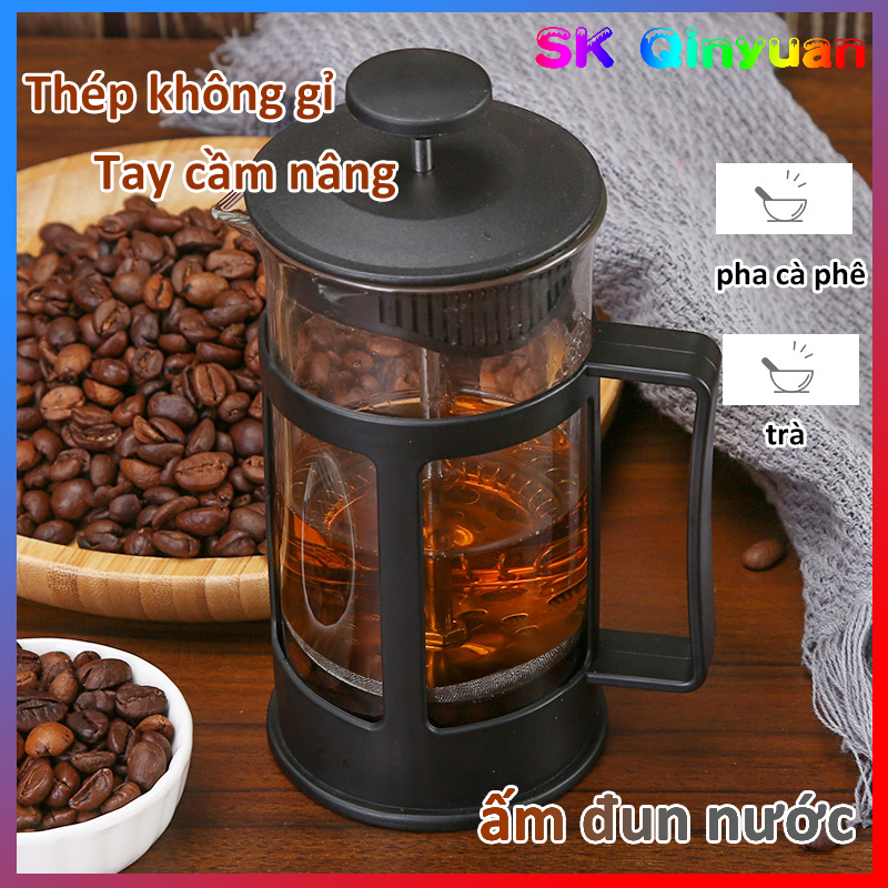 Bình pha cà phê Pháp 350ml / 600ml Bình pha cafe , pha trà chuẩn kiểu Pháp Bình cafe để bàn French Press bình pha trà dung tích - Thân thủy tinh chịu nhiệt Borosilicate-Dùng để pha trà hay cà phê theo phương pháp French press ép cà phê