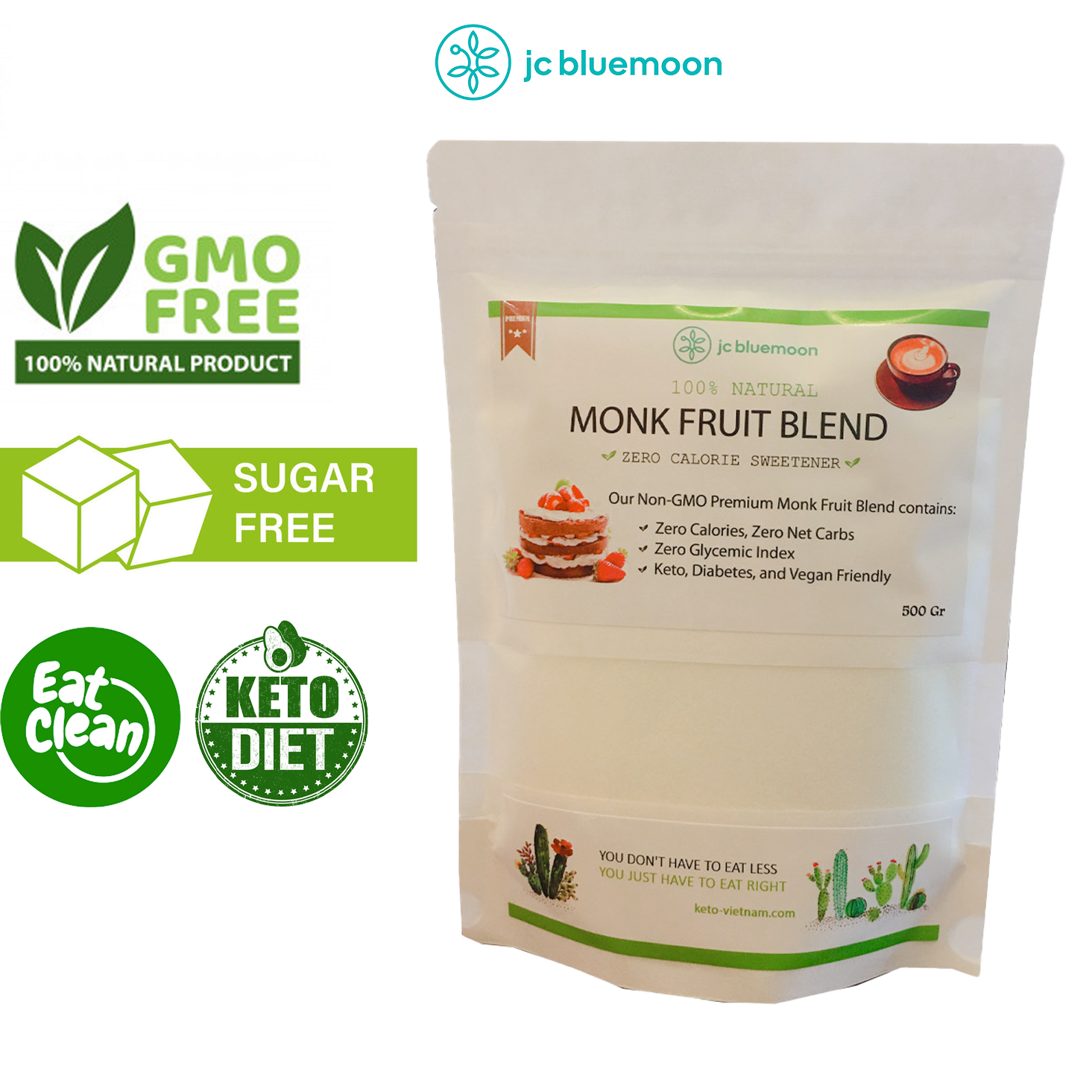 Gift 100g - gói lớn 800g đường la hán quả ✅ jc bluemoon monk fruit sweetener