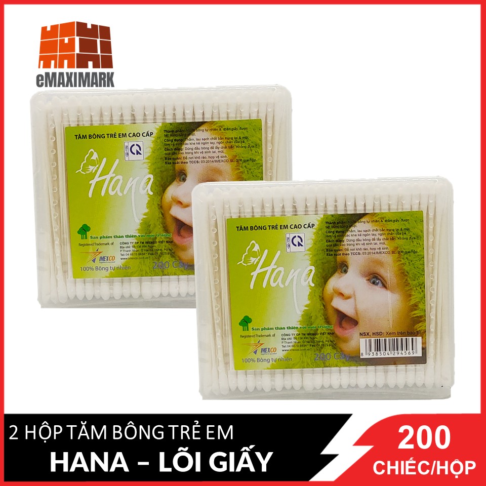 Combo 2 hộp tăm bông hana trẻ em hộp chữ nhật - 200c