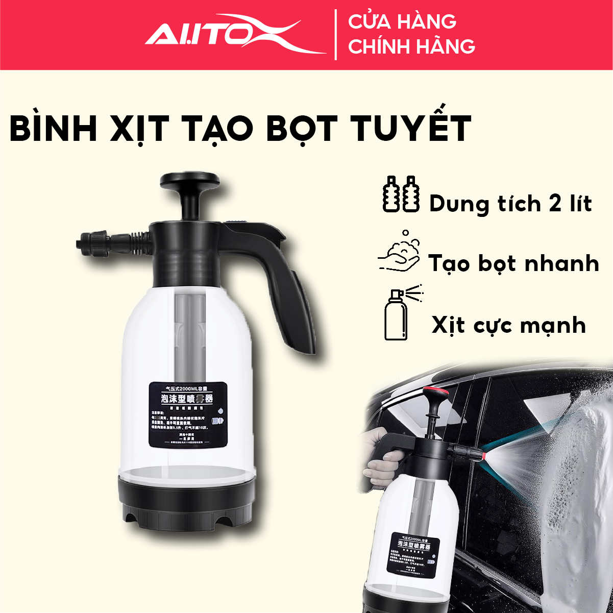 Bình xịt bọt tuyết rửa xe cầm tay AutoX dung tích 2 lít - 2 chế độ xịt, áp suất cao tạo bọt cực nhiều, nhựa ABS siêu bền