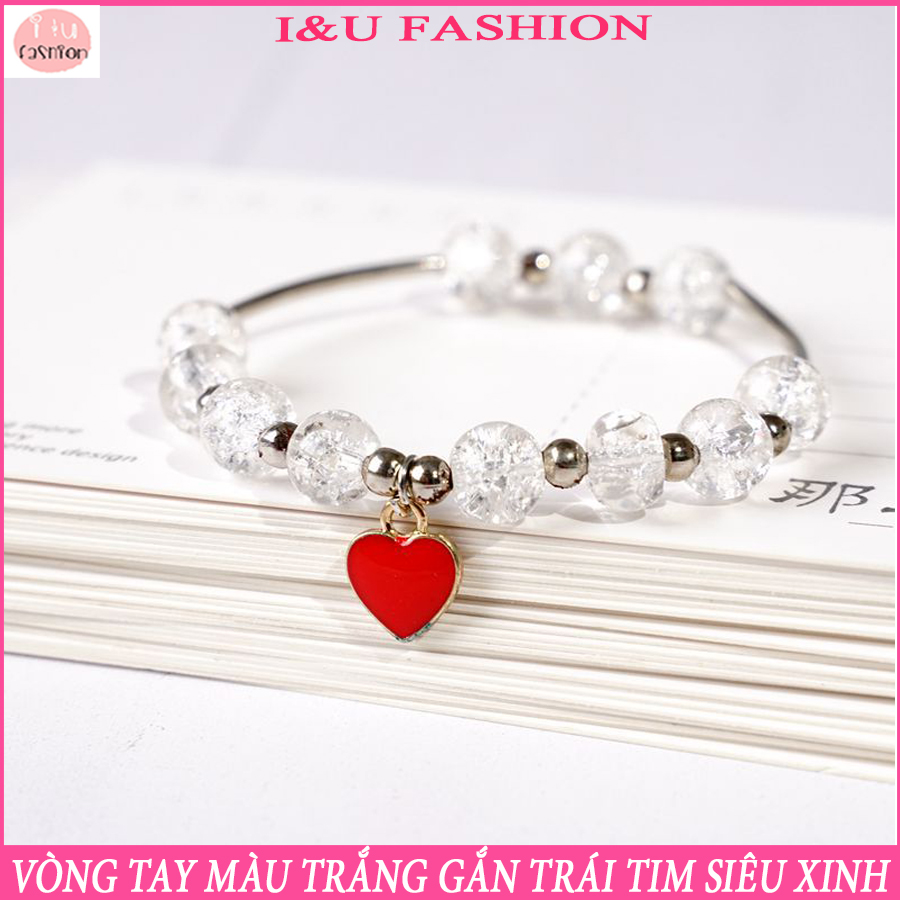 Vòng tay đá gắn trái tim kèm bi kim loại mini xinh xắn sang trọng dễ thương cho nữ - Phù hợp làm vòng tay nhóm và quà tặng VT-10