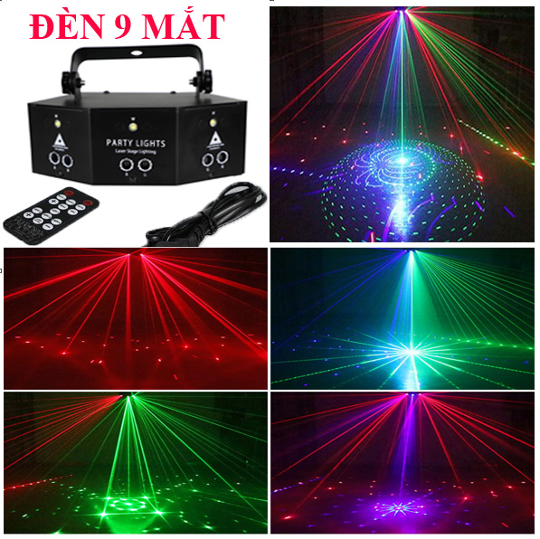 Đèn laser vũ trường, bar, club, sân khấu, karaoke,..đèn 9 mắt ánh sáng laze