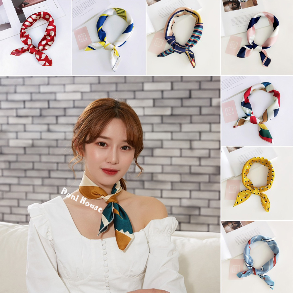[50Cmx50Cm] Square Silk Scarf Turban Bandana 50X50 Neck Scarf Hair Tie Bow Wrap Handbag - Doni House