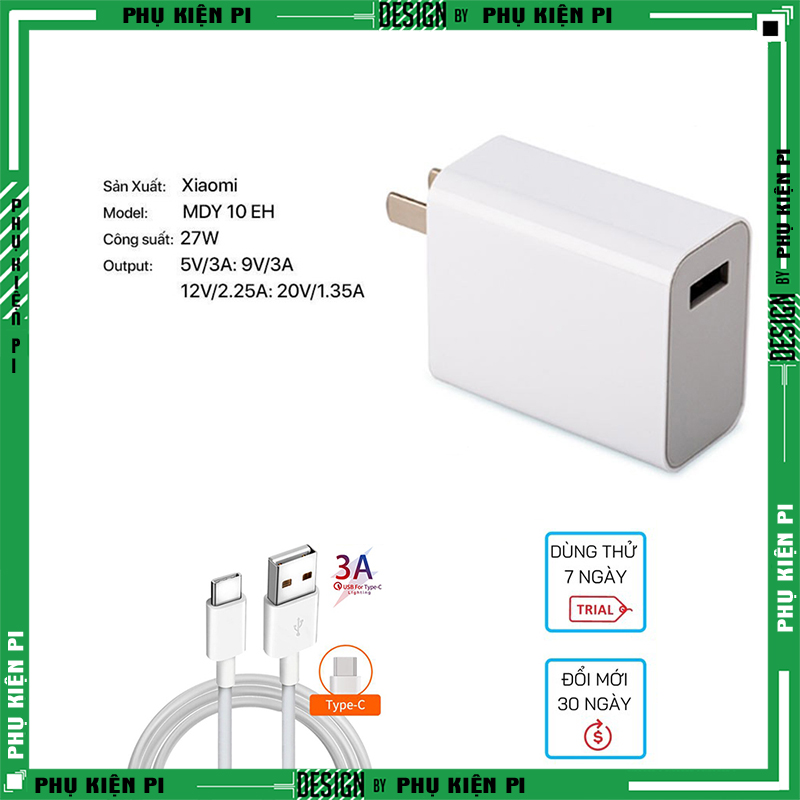 Bộ sạc nhanh 18w / 22.5w / 27w chính hãng xiaomi, cốc sạc nhanh, cáp sạc chân typec