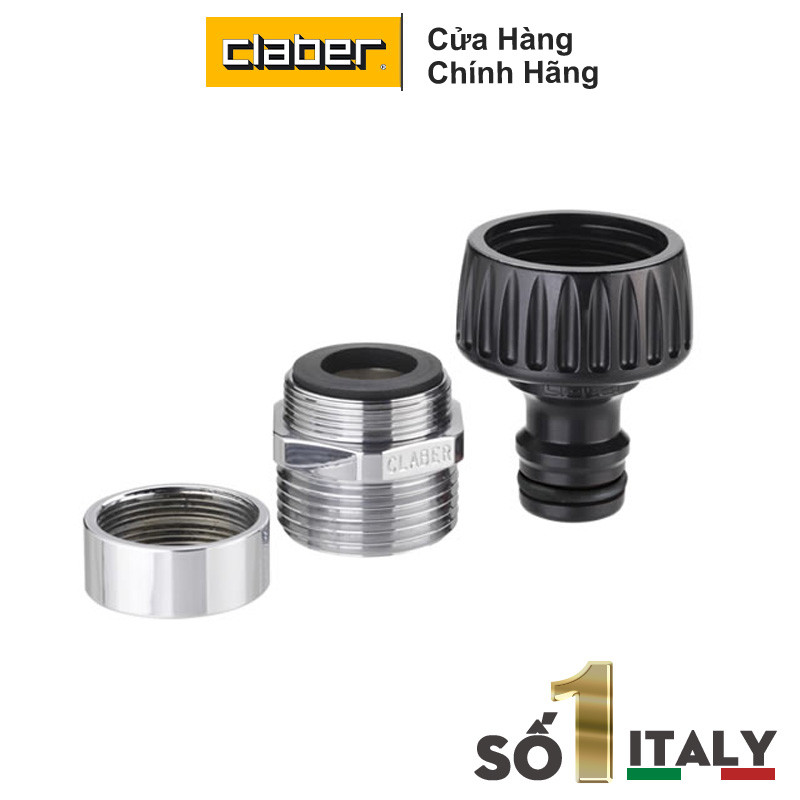 ĐẦU NỐI VÒI NƯỚC CLABER 8597 Ren Trong 27mm Kèm Cà Rá Inox Ren Ngoài 22mm, Ren Trong 24mm, Ngõ Ra Đầu Nối Nhanh