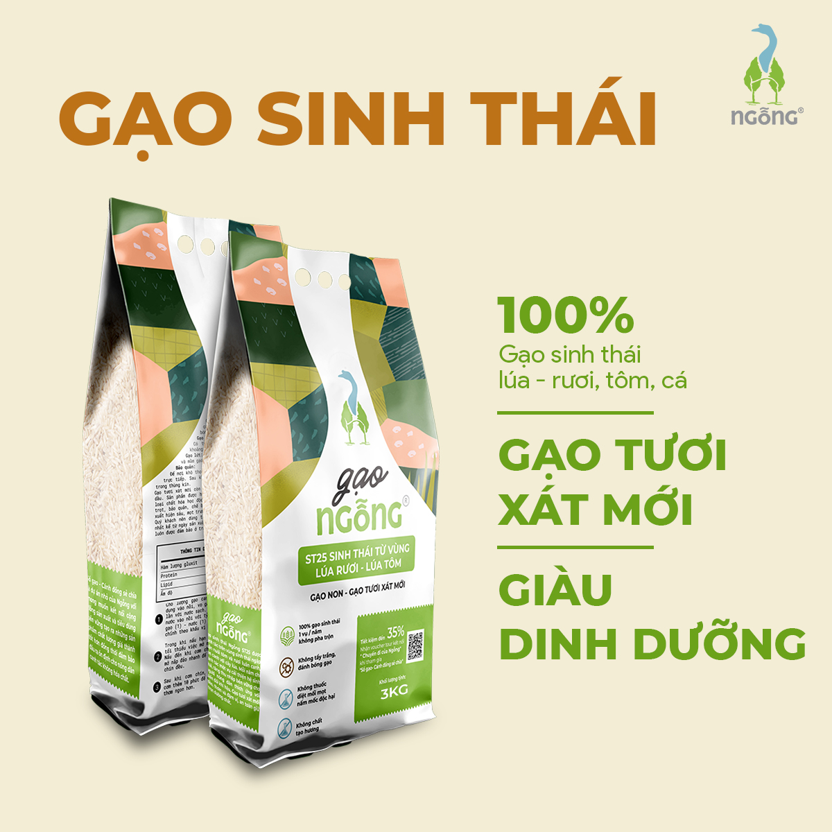 Gạo ngỗng st25 ngon sạch - gạo sinh thái ruộng rươi, tôm 3kg