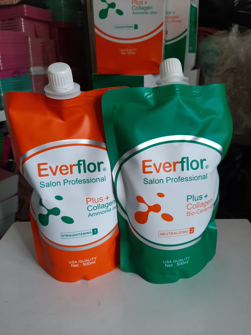 Kem duỗi túi collagen everflor straightening 500ml 1 cặp số 1 và số 2