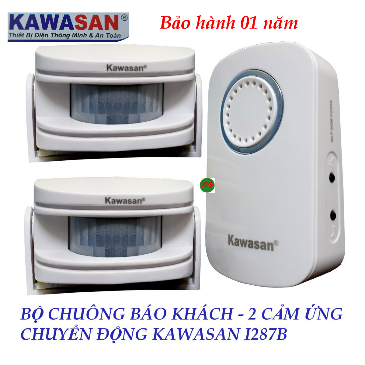 Bộ chuông báo khách 2 cảm biến hồng ngoại không dây KAWASAN i287B - cảm ứng có cổng cắm zắc dùng nguồn adapter 5V