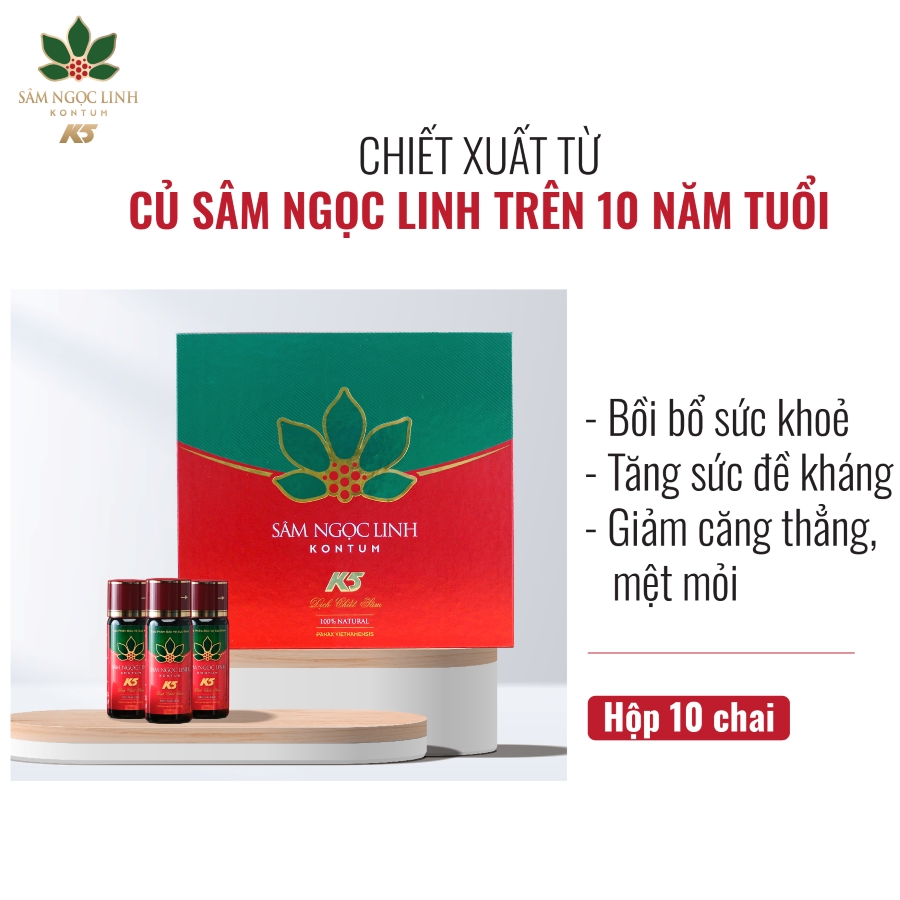 Dịch Chiết Sâm Ngọc Linh Kon Tum K5 Hộp 10 Chai Chai 50ML