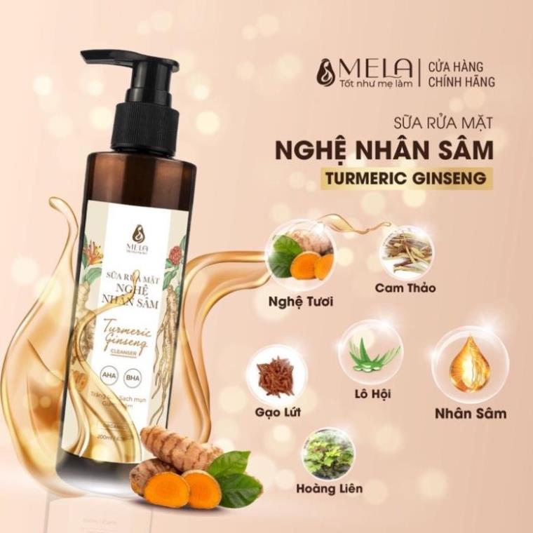 Sữa rửa mặt nghệ nhân sâm mela giảm mụn sáng da dịu nhẹ, gel rửa mặt cấp ẩm giảm thâm và cân bằng ph 200ml