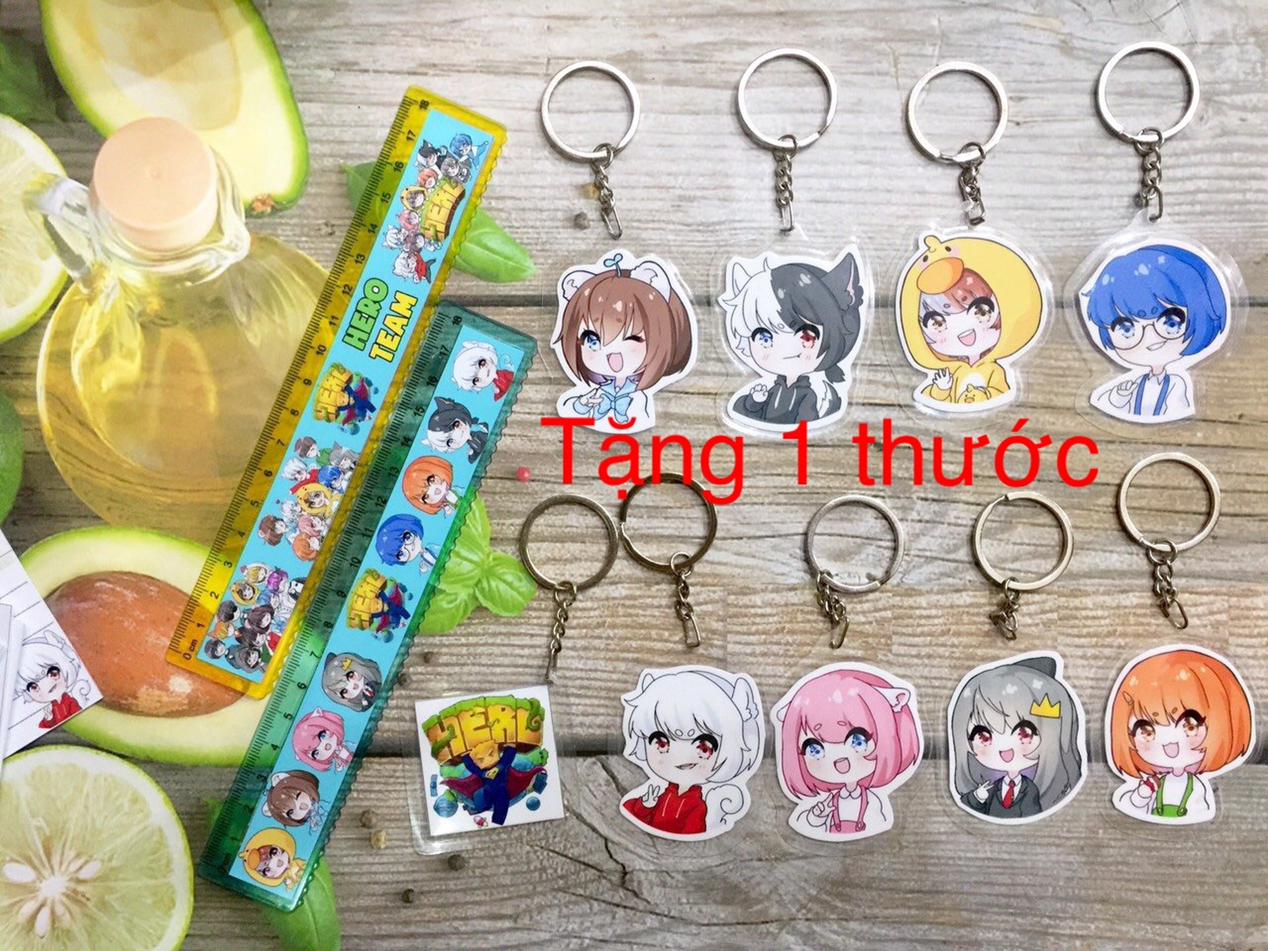 Bộ Móc 9 khóa Hero team chibi tặng kèm 1 thước