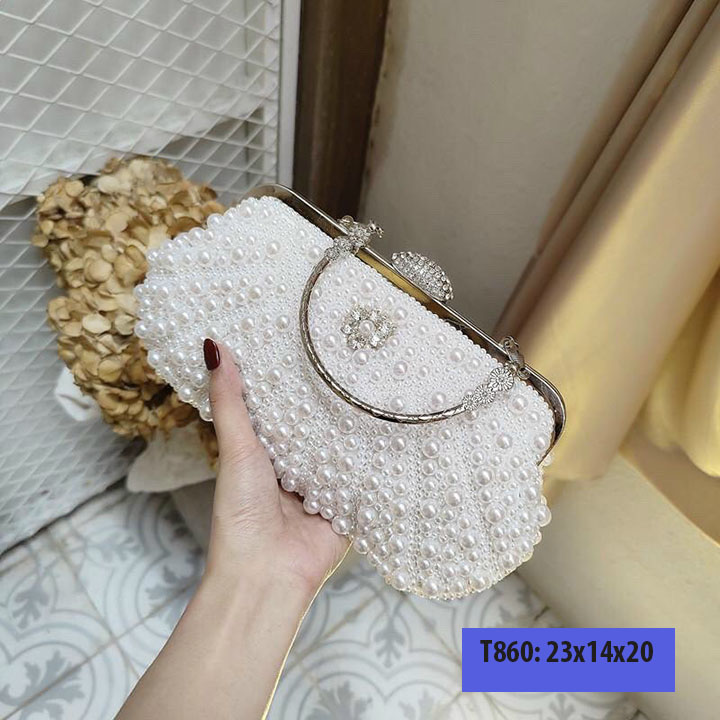 Ví nữ cầm tay dự tiệc đẹp, bóp cầm tay nữ dự tiệc, cưới đính ngọc dáng dài sang trọng - T860
