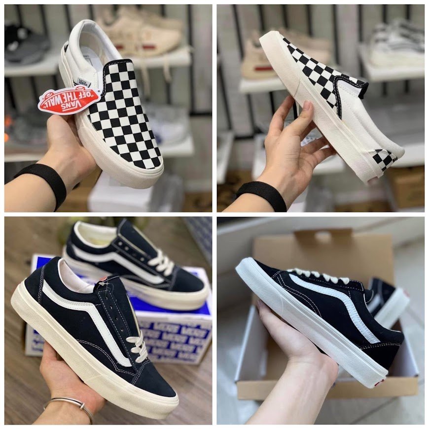 Giày Vans Các Màu Hot , Giày Thể Thao Sneaker Vans caro , caro buộc dây , vans đen vaul