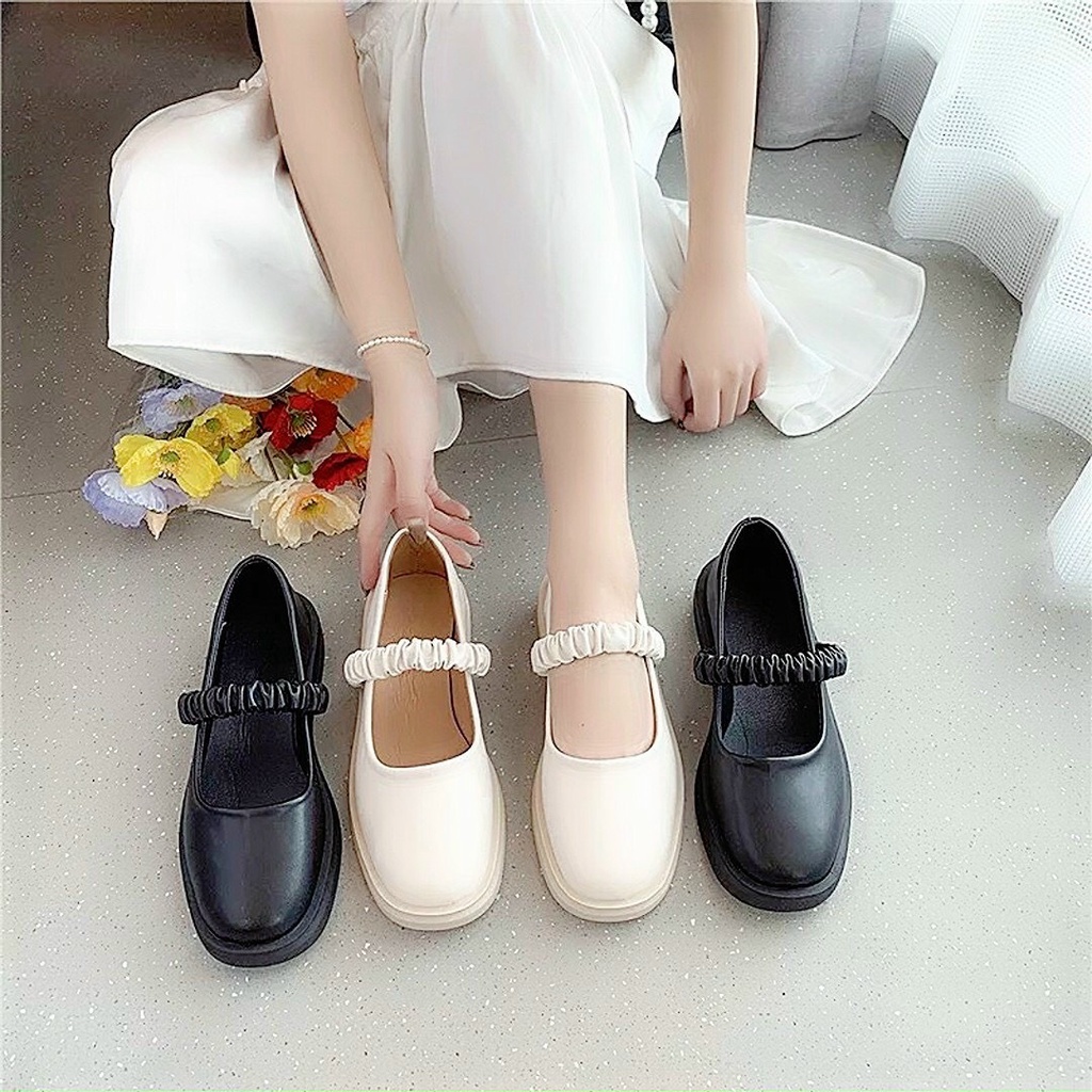 Sẵn hàng: Giày búp bê marry jean chun nhún da mềm giày lolita phong cách ulzzang đế 3cm