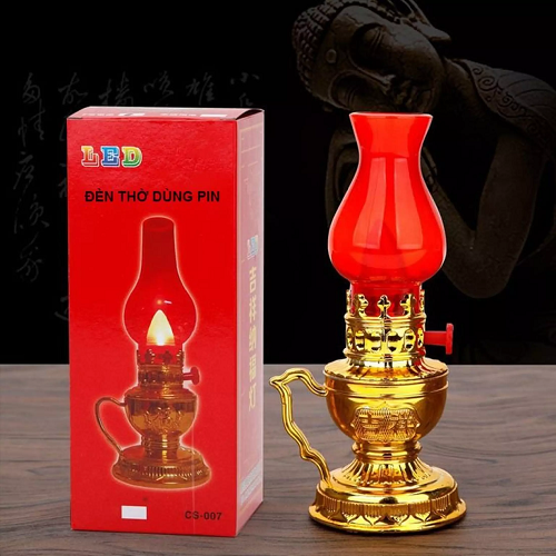 [bộ 2] Đèn thờ cúng kiểu đèn dầu dùng pin, đèn để bàn thờ, đèn thờ phật- Đèn thờ - Đèn cúng oan toàn cho người lớn và trẻ em tặng kèm pin