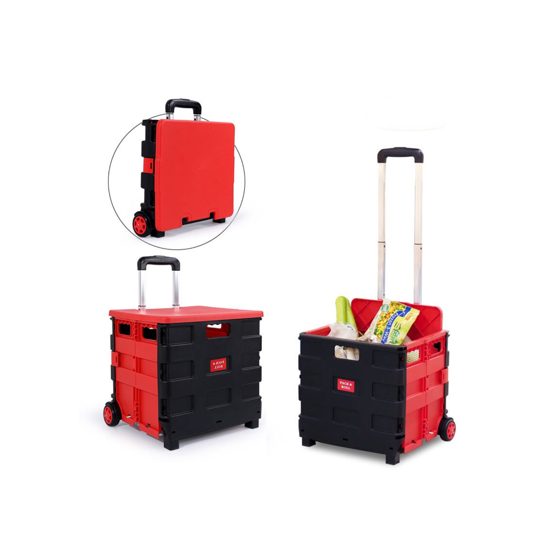 Thùng đựng đồ gấp gọn Vali kéo đa năng- Dùng trên ô tô, đi siêu thị 45L
