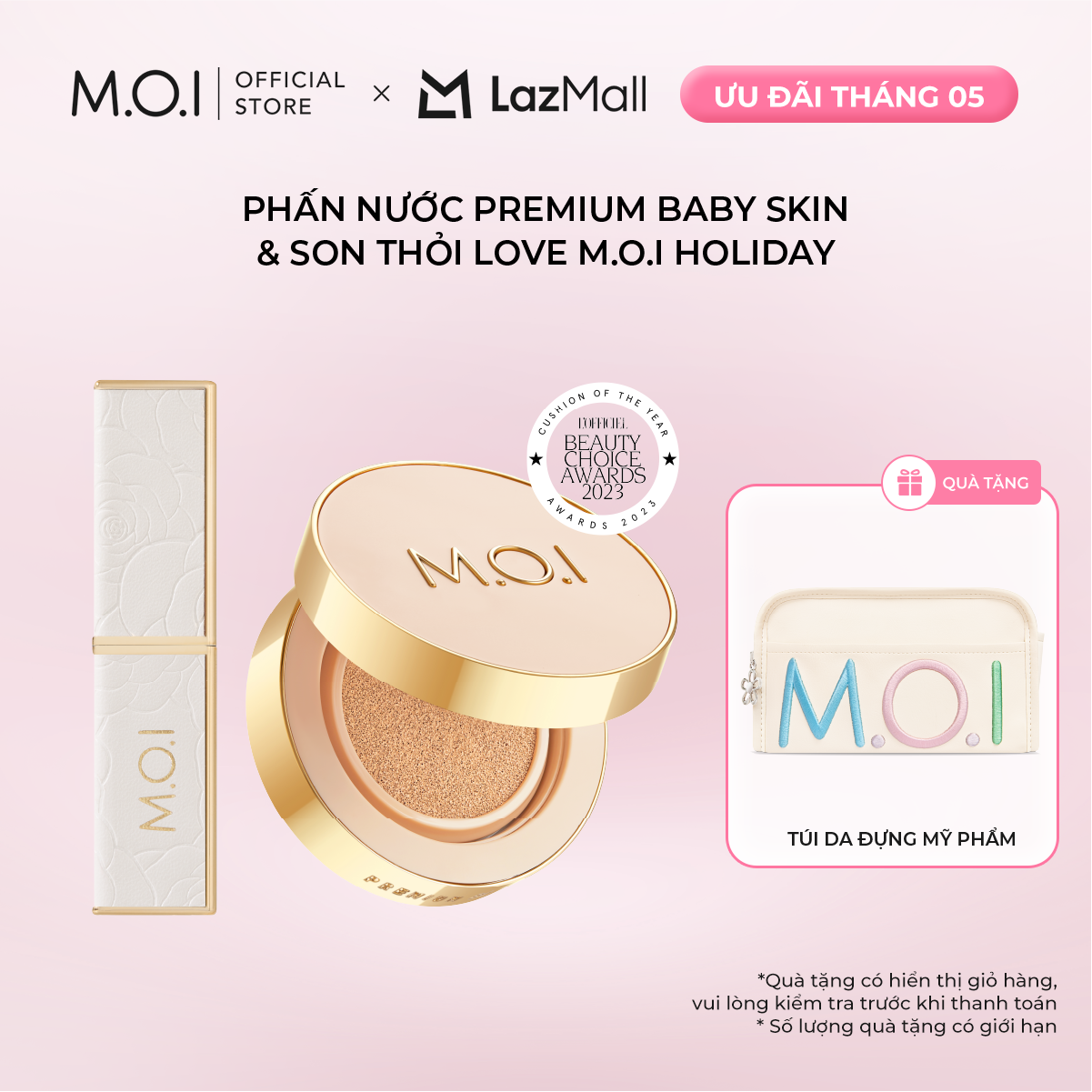 Bộ Đôi MOI Phấn nước Premium Baby Skin 12g & Son Thỏi Love M.O.I Holiday - Phiên Bản Lễ Hội 2.7g