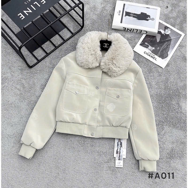 Áo khoác Da Lộn Nữ cổ Lông Lót Lông mịn Dày Dặn Và Ấm Form Rộng dáng ngắn 2 Lớp mặc Thu Đông cực xịn - U7898