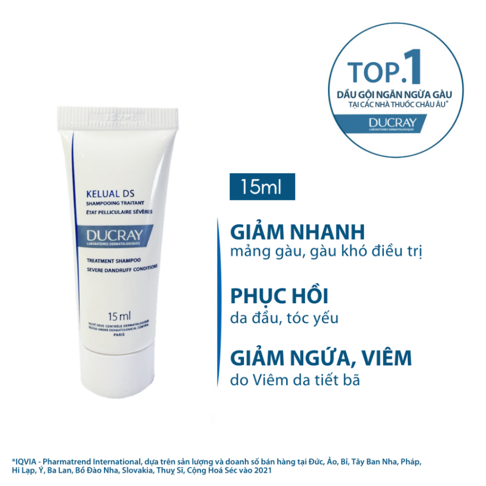 (HB_Gift) Dầu gội giảm gàu, viêm ngứa da đầu và ngừa tái phát DUCRAY KELUAL DS SHAMPOO 15ml