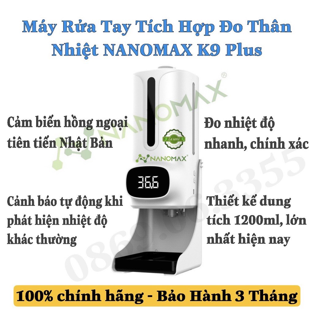 Máy rửa tay sát khuẩn tự động k9 plus_cảm ứng tự động__đo nhiệt độ_rửa tay_khử khuẩn