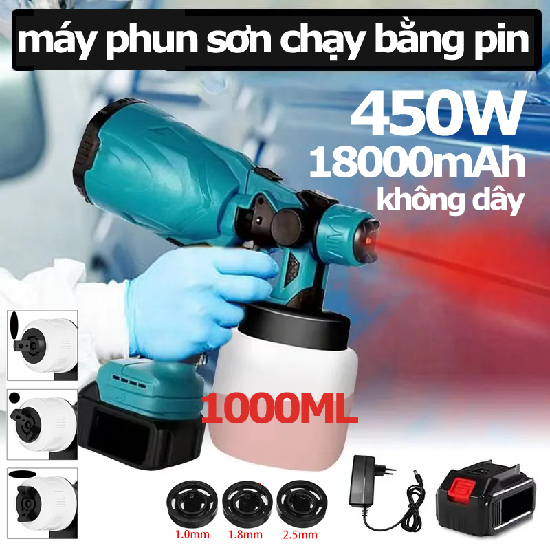 Máy Phun Sơn Cầm Tay, Máy Phun sơn dùng pin,Dung tích lớn 1000ML súng phun sơn,Thích hợp sơn xe, sơn nội thất, sơn ngoại thất