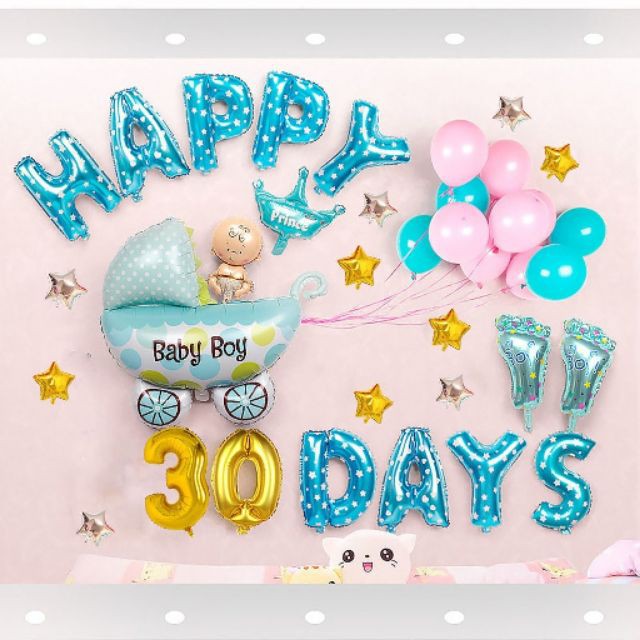 Set bóng đầy tháng bé trai bé gái - fullmonth happy 30 days