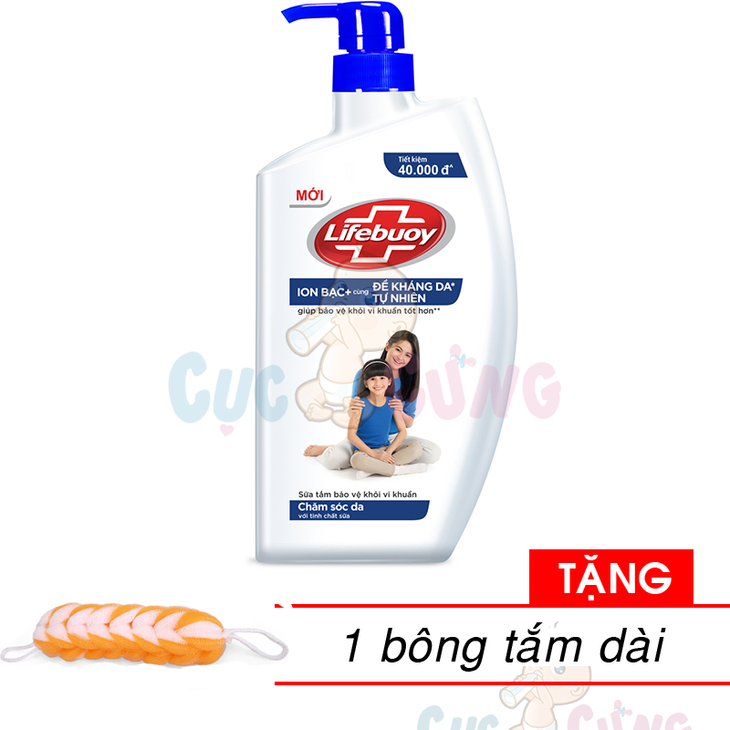 Combo 2 chai sữa tắm LifeBuoy Xanh chăm sóc da diệt khuẩn 99,9% thơm lâu chai 850g Tặng bông tắm màu ngẫu nhiên