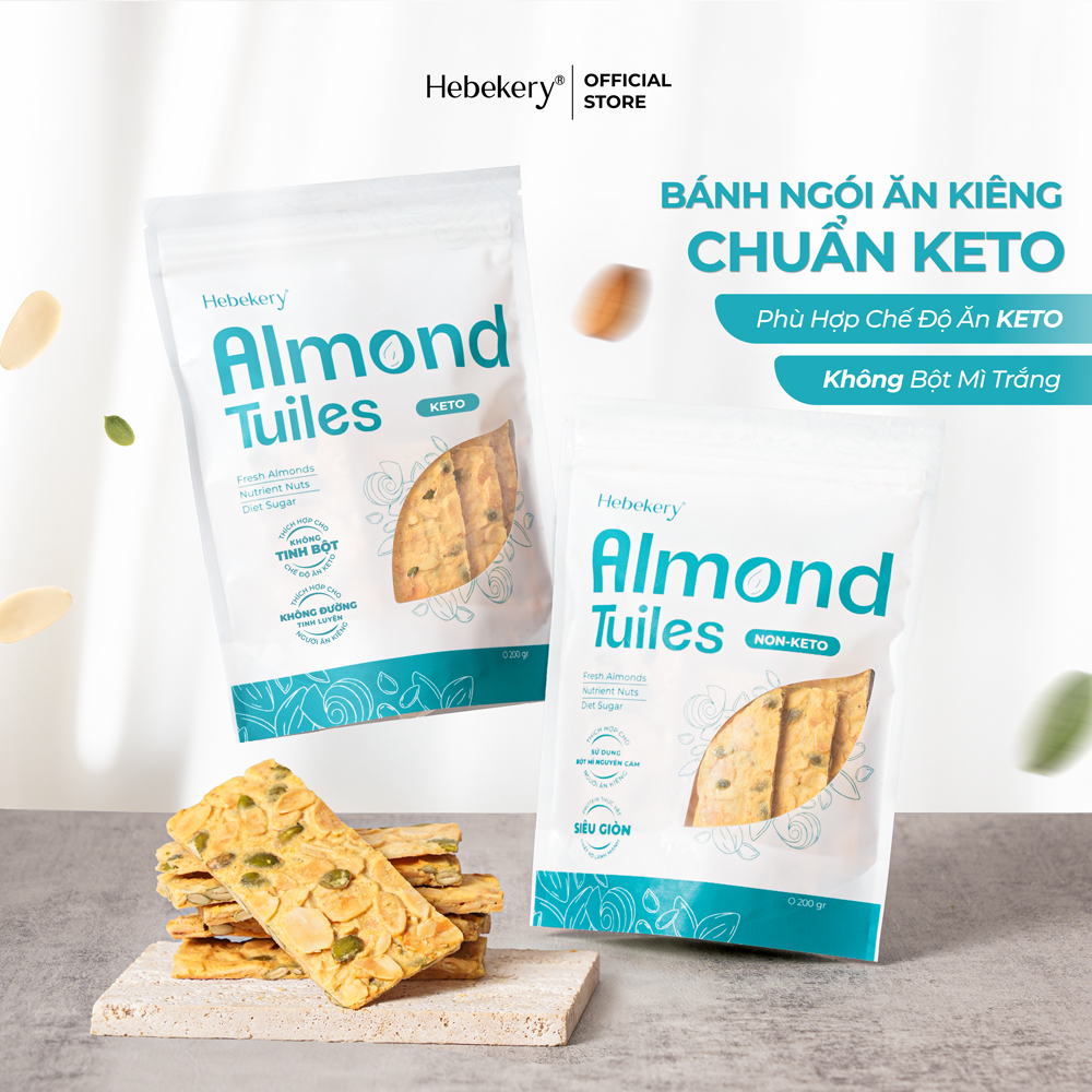Bánh Ngói Hạnh Nhân Ăn Kiêng Siêu Hạt - Bánh Ngói Ăn Vặt Chuẩn Eat Clean Keto HEBEKERY by HEBE - Túi 200gr