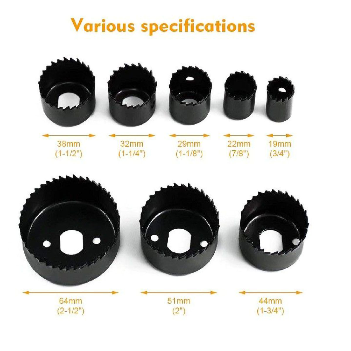 Bộ khoét lỗ 11 chi tiết với 8 vành khoét 19-64mm