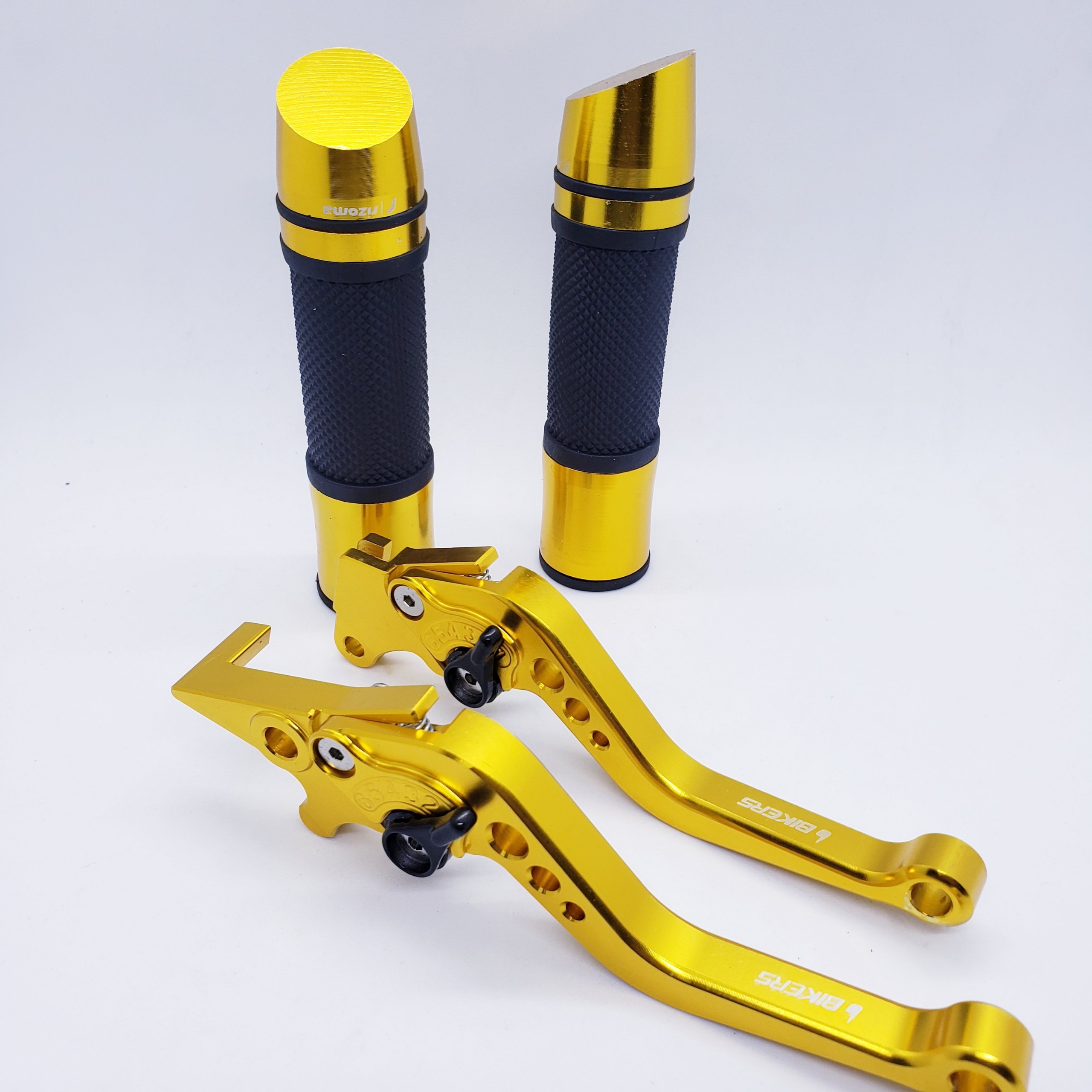 COMBO tay thắng 6 số, bao tay rizoma gù xéo nhôm CNC nguyên khối, mẫu cao cấp gắn xe exciter 135/150, winner, màu vàng, KING OF RACING