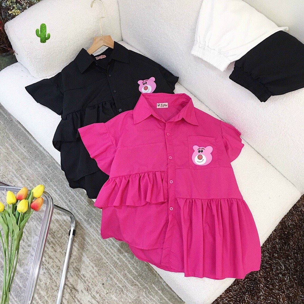 Áo sơ mi nữ viền bèo cánh tiên chất thô mềm, áo babydoll nữ cánh tiên, áo sơ mi tiểu thư bánh bèo hot, áo sơ mi ngắn tay