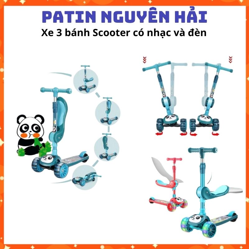 Xe trượt Scooter có ghế, có nhạc và đèn phát sáng chịu lực đến 60 kg- Giaỳ Patin Trẻ Em Nguyên Hải