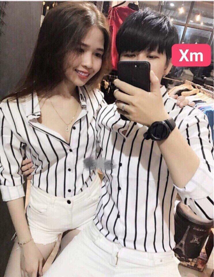 Áo sơ mi sọc thưa nam nữ phi lụa cao cấp thời trang lyly shop vip ms818