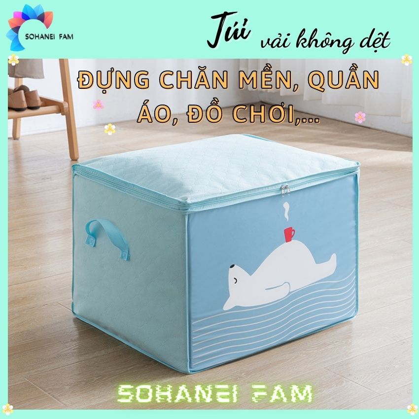 [HCM] Hộp Vải Đựng Đồ Đa Năng Cứng Cáp Có Nắp Đậy, Túi Vải Lưu Trữ Chăn Mền, Quần Áo, Đồ Chơi... - SOHANEI FAM