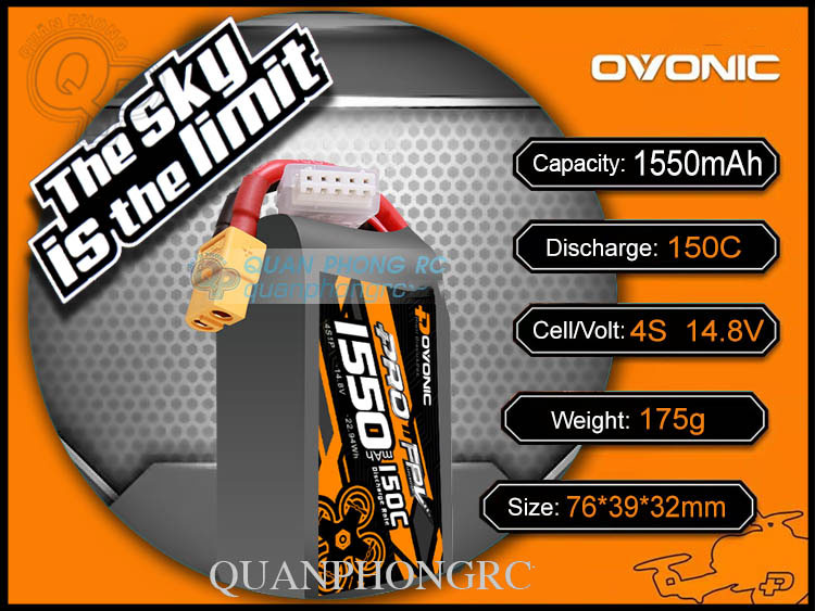 Ovonic PRO FPV 1550mAh 4S 150C 14.8V LiPo Battery XT60 Plug
